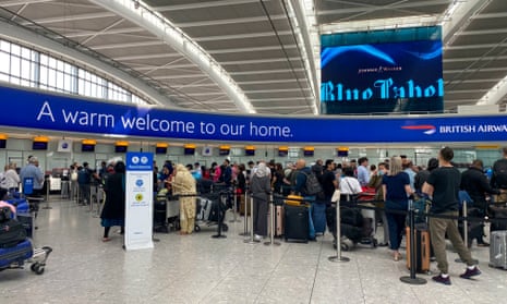 A Qatar Airways check-in at Terminal 5 at Heathrow Airport.