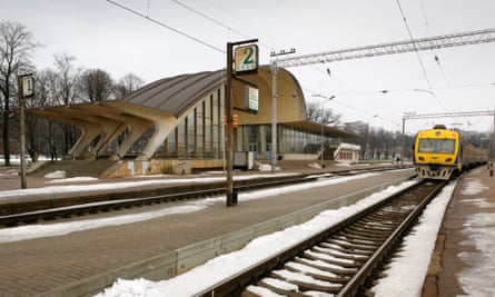 Modern Latvian Railways electric train at Dubulti station, Latvia.