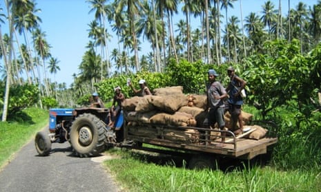 Tractors run on biodiesel to collect Cocoa in karakr island, Papua New Guinea