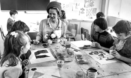 Margaret Thatcher visiting a school, in 1971.
