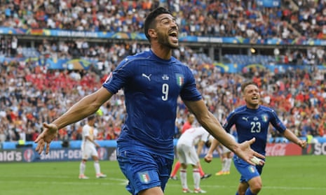 Graziano Pelle celebrates after scoring the second to seal the win for Italy.
