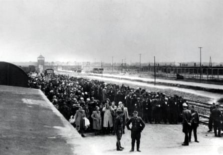 The arrival of Hungarian Jews to Birkenau station in Auschwitz-Birkenau, in German-occupied Poland, June 1944.