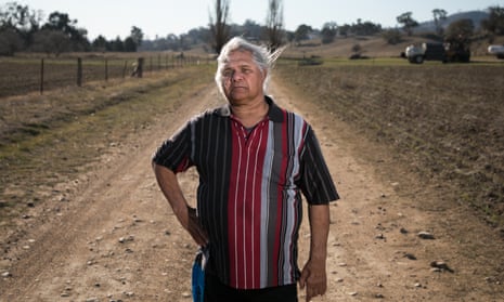 Dinawan Dyirribang, a direct descendant of Wuradyuri warrior and law man Windradyne. He stands on the road leading to Windradynes grave in Bathurst, NSW. 