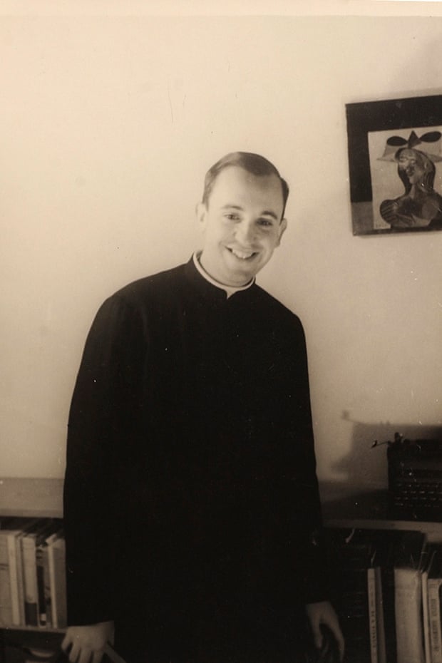 Argentine seminarian Jorge Mario Bergoglio smiles for a portrait at the El Salvador school in 1966 where he taught literature and psychology in Buenos Aires, Argentina.