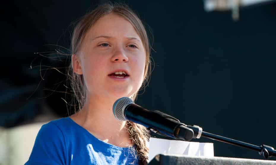 Greta Thunberg speaks at a Los Angeles climate rally