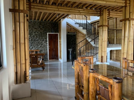 Ceiling, pillars and chair made of bamboo in a house