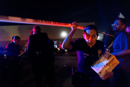 Investigators work the scene after the helicopter crashed near a bus crash in Chatsworth, a neighborhood in Los Angeles, Tuesday, Sept. 15, 2026.