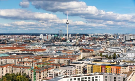 Aerial view of Berlin skyline with famous TV tower