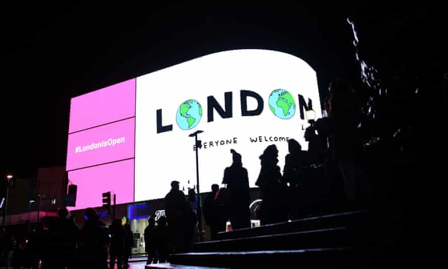 A projection by the Mayor of London’s office at Piccadilly Circus