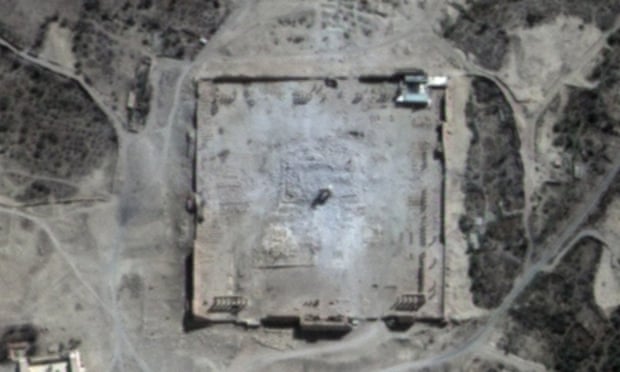 Satellite images show that only rubble remains at the site of the Temple of Bel in Syria’s ancient city of Palmyra. 