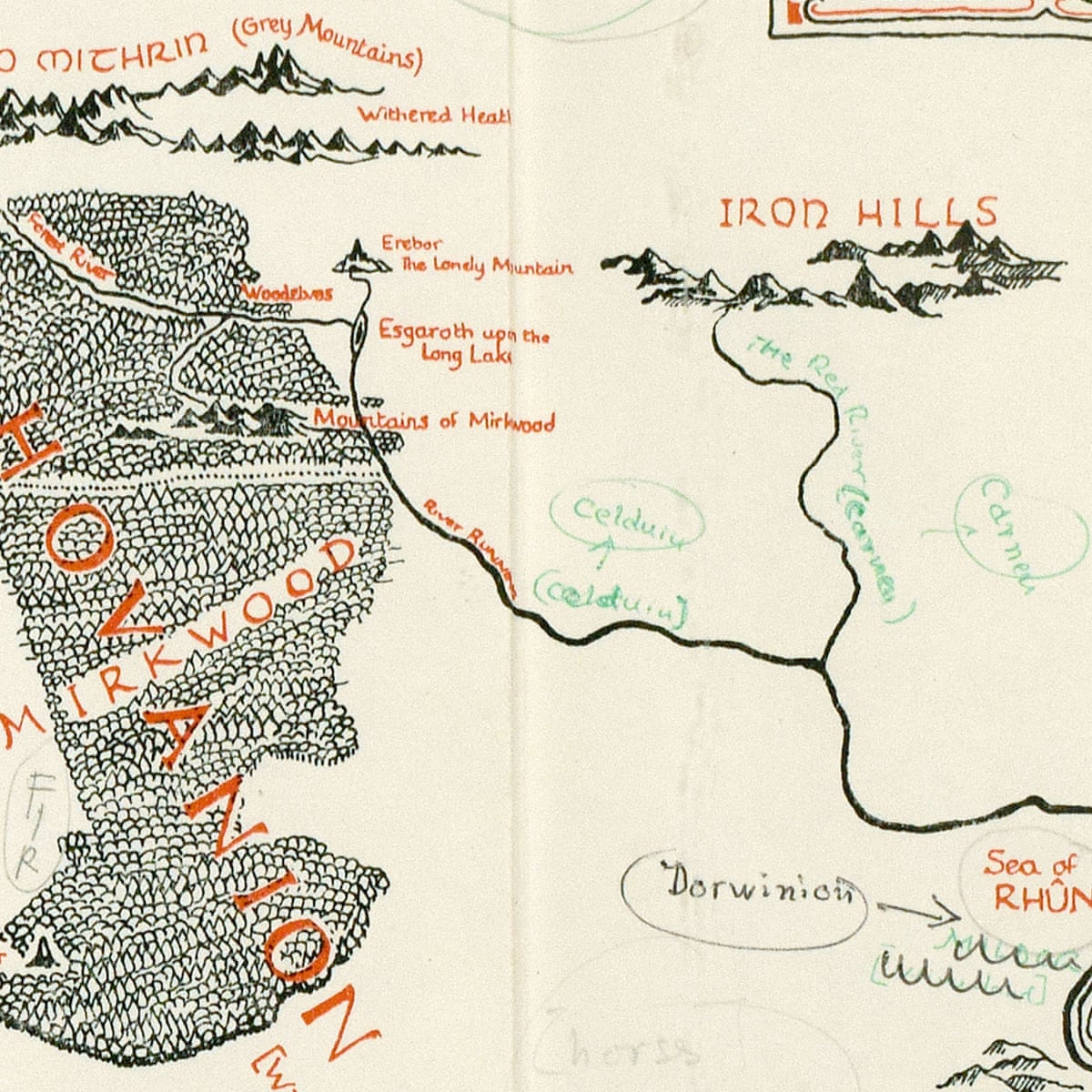 Tolkien S Annotated Map Of Middle Earth Discovered Inside Copy Of Lord Of The Rings Jrr Tolkien The Guardian