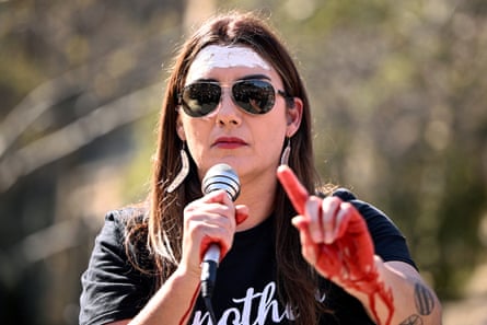 Greens legislator for Victoria, Lidia Thorpe, speaks during an anti-monarchy protestation successful Melbourne connected 22 September.