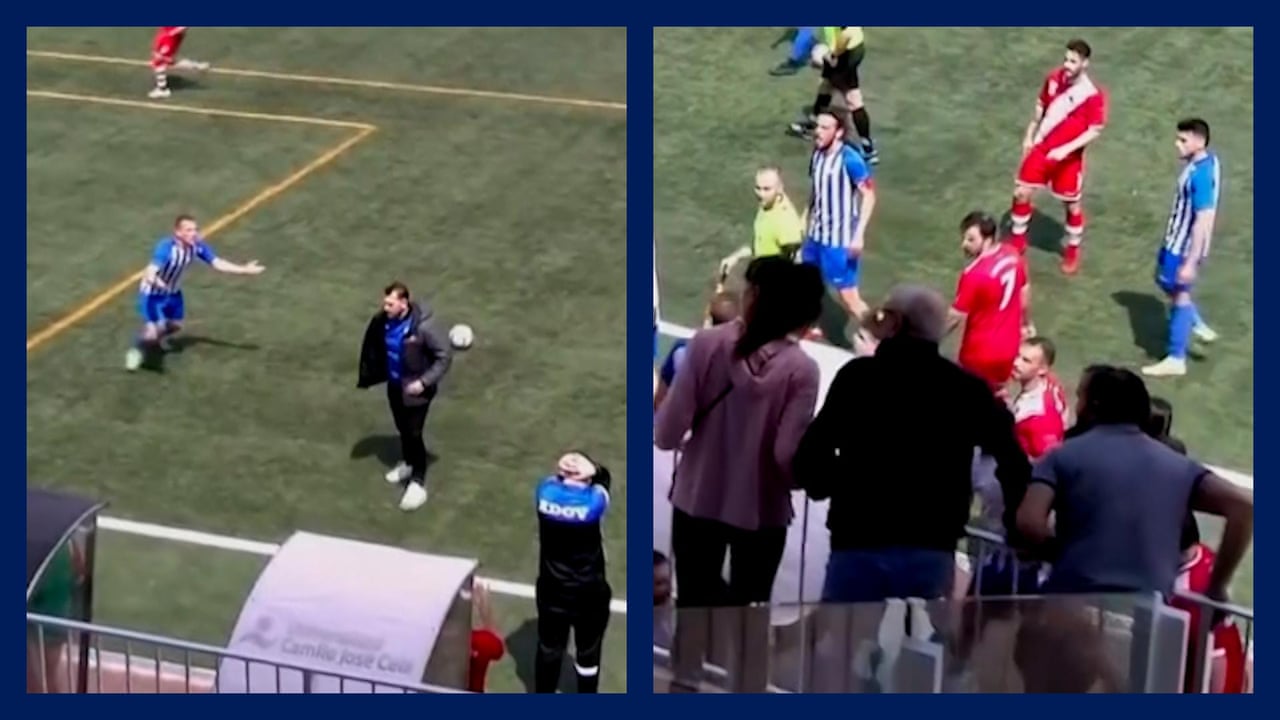 Football coach sent off after stopping counter-attack on the pitch￼