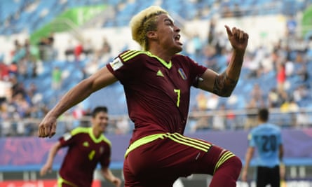 There are high hopes at Watford for Adalberto Peñaranda, here celebrating a goal for Venezuela at the recent Under-20 World Cup.