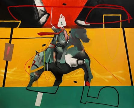 Painting of headless man on horseback