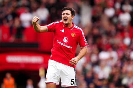 Manchester United's Harry Maguire celebrates after Ipswich Town's Jacob Greaves scores an own goal.
