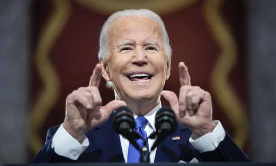 President Joe Biden speaks from Statuary Hall at the US Capitol