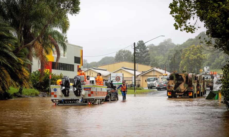SES and defence force vehicles in Lismore during this year’s floods