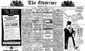 Observer front page, 25 October 1942, the last edition with with adverts solely on the front page.