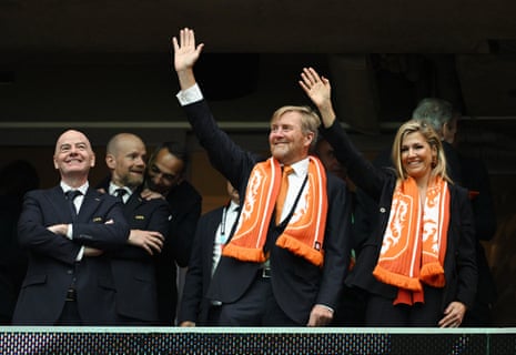 King Willem-Alexander and Queen Maxima of the Netherlands wave to fans.