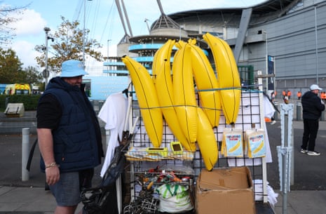 Inflatable bananas for sale outside the Etihad Stadium before Manchester CityâÂÂs game against Ipswich.