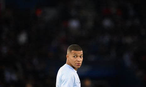 Kylian Mbappé playing for PSG in the Champions League.