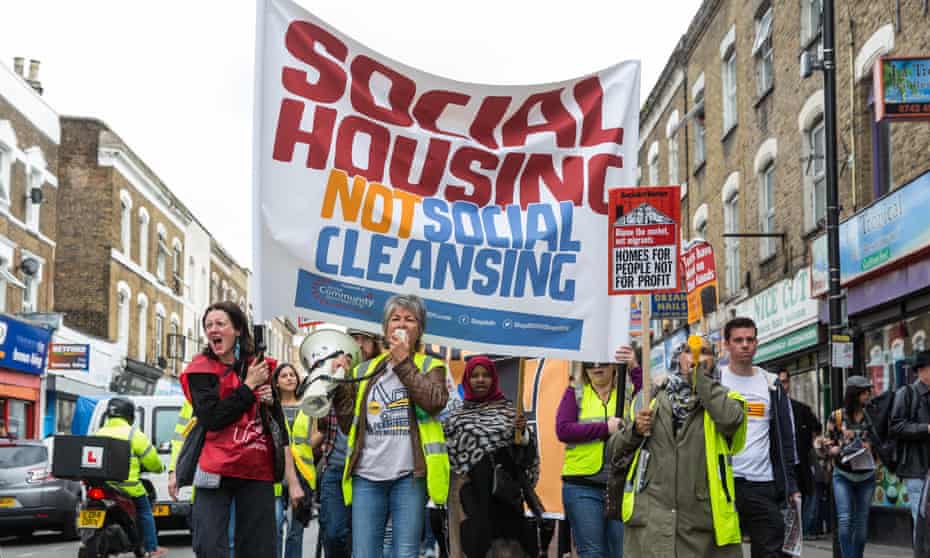 Campaigners march in protest against the transfer by London local authorities of council estates to private developers on 23 September 2017