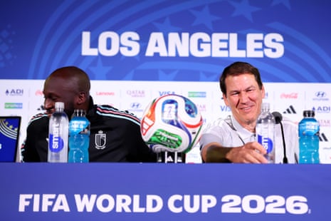 Rudi Garcia with Romelu Lukaku during his Belgium press conference