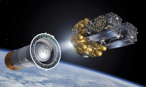 Artist's view of the satellites Galileo 5 and 6 being deployed in orbit.