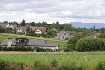 Houses nestle in the hills around Basel Mulhouse Freiburg airport.