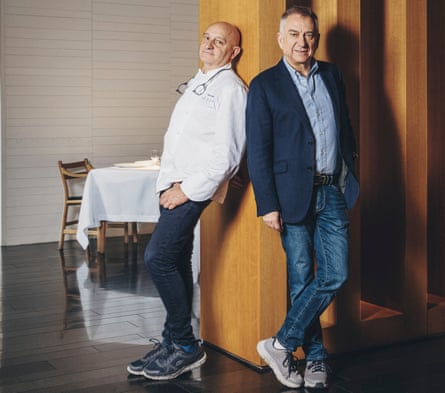 Toño Perez (left) and José Polo (right) in the dining room of Atrio, a three Michelin-starred restaurant and hotel in Extremadura, Spain,  of which they are co-owners