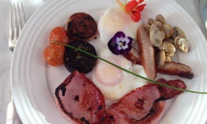 View from above of an Ulster fry at the Quay House, Clifden, Connemara, which has won awards for its breakfasts.