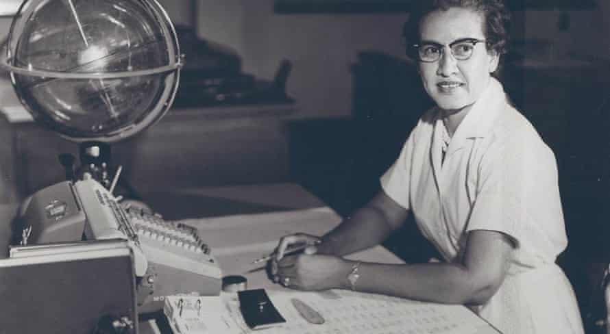 Nasa research mathematician Katherine Johnsonat her desk at the Langley Research Center in 1966.