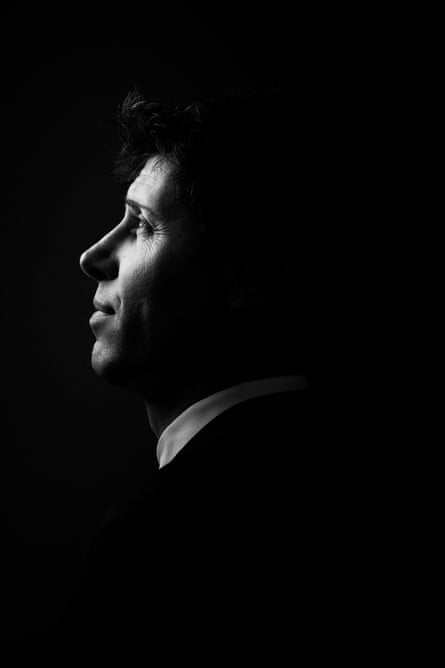 Black and white image of Sam Altman profile.