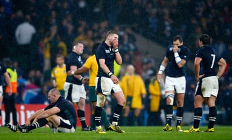 Scotland players distraught at the final whistle. So close...