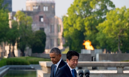 Barack Obama and Shinzo Abe after the two laid wreaths.