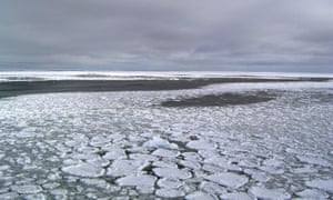Sea ice on the ocean surrounding Antarctica.