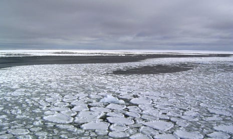 Sea ice on the ocean surrounding Antarctica.