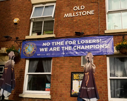 The Old Millstone pub displays a banner celebrating Macclesfield Town’s 2017-18 National League title