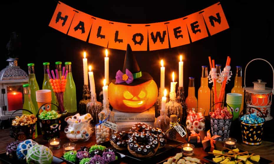 A Halloween spread, with a lantern as the centrepiece – but nobody has to eat the pumpkin.