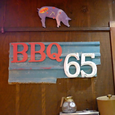 Interior sign at BBQ 65 at Greenville, Alabama, US.