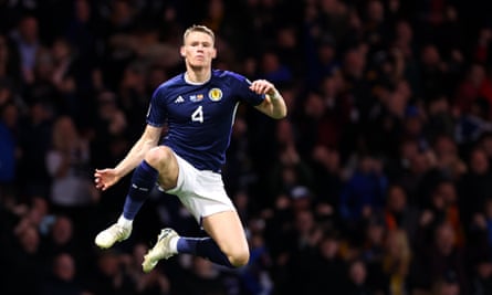 Scott McTominay celebrates after scoring during the Euro 2024 qualifying round group A match between Scotland and Spain at Hampden Park in Glasgow