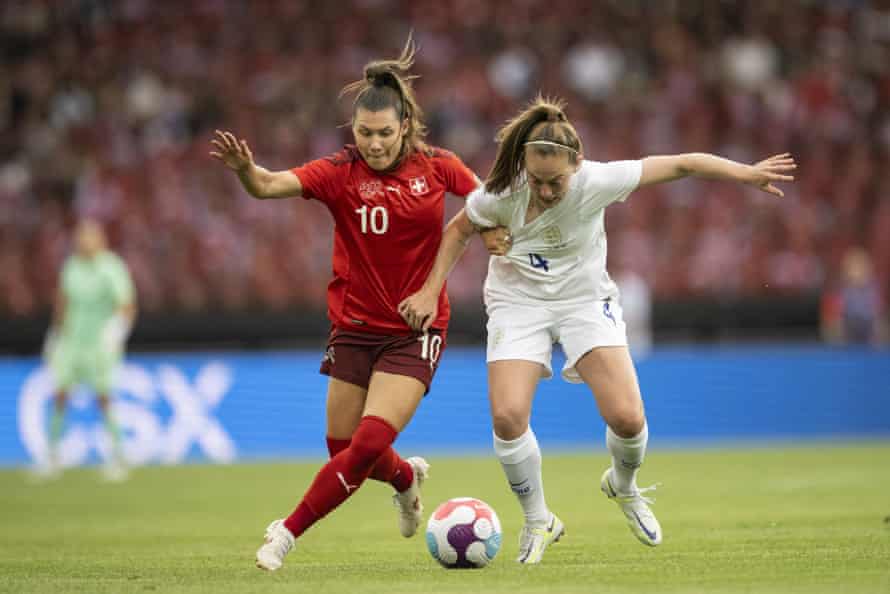 Switzerland v England: women’s international friendly – live! | Women's football 4 Ramona Bachmann fights for the ball with England’s Keira Walsh.