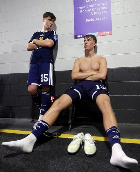 Findlay Curtis (left) and Jack Hendry of Scotland in the tunnel after their defeat by Brazil in Miami