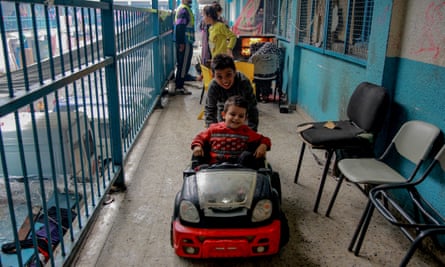 Palestinian children playing at an Unwra school