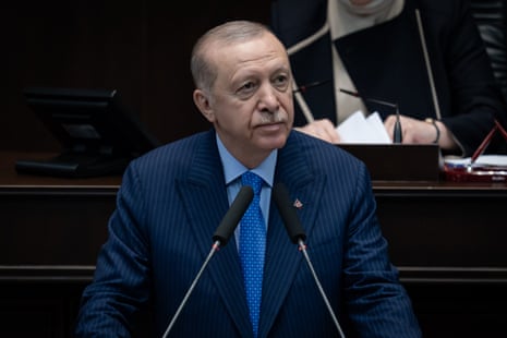 Turkish president Recep Tayyip Erdoğan speaks at the grand national assembly of Turkey in Ankara.