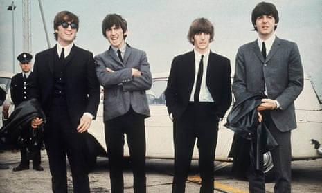 John Lennon, George Harrison, Ringo Starr and Paul McCartney arrive in Liverpool, England, on 10 July 1964, for the premiere of their movie A Hard Day's Night.