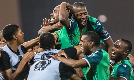 Comoros celebrate their famous win against Ghana at the Africa Cup of Nations last January