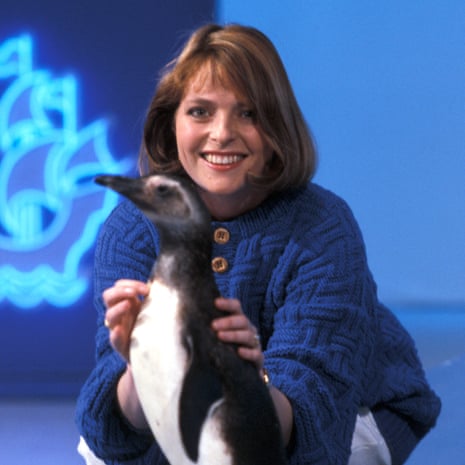 Janet Ellis (and penguin) on Blue Peter in 1987.