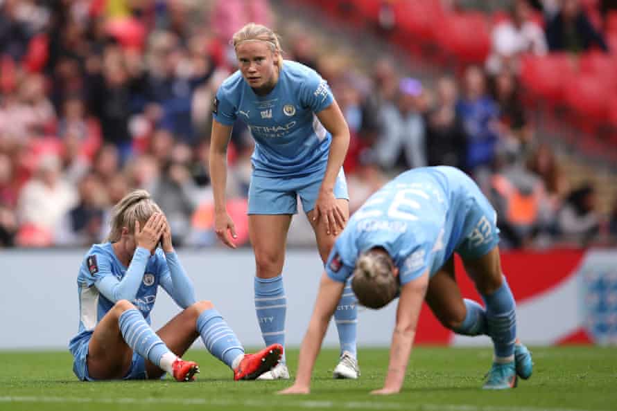 Alex Greenwood of Manchester City after her deflection of a shot by Sam Kerr of Chelsea gave Chelsea their third goal.